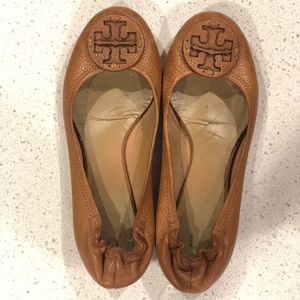 Tory Burch Brown Tumbled Leather Ballet Flats - 8